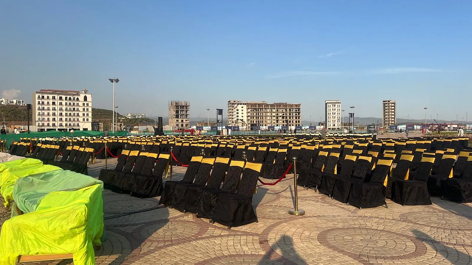 Open-air seating set up by Blackfire for the Downtown Delight festival in Islamabad